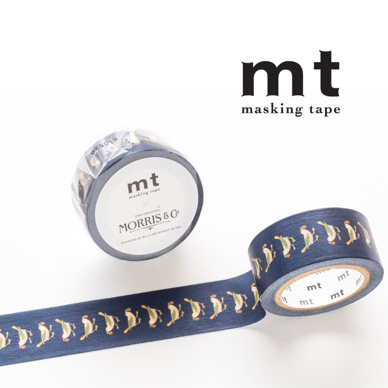 MT x William Morris in Strawberry Thief Bird — MT Tape washi tape — decorative Japanese paper tape for journaling and craft, at Cityluxe Singapore