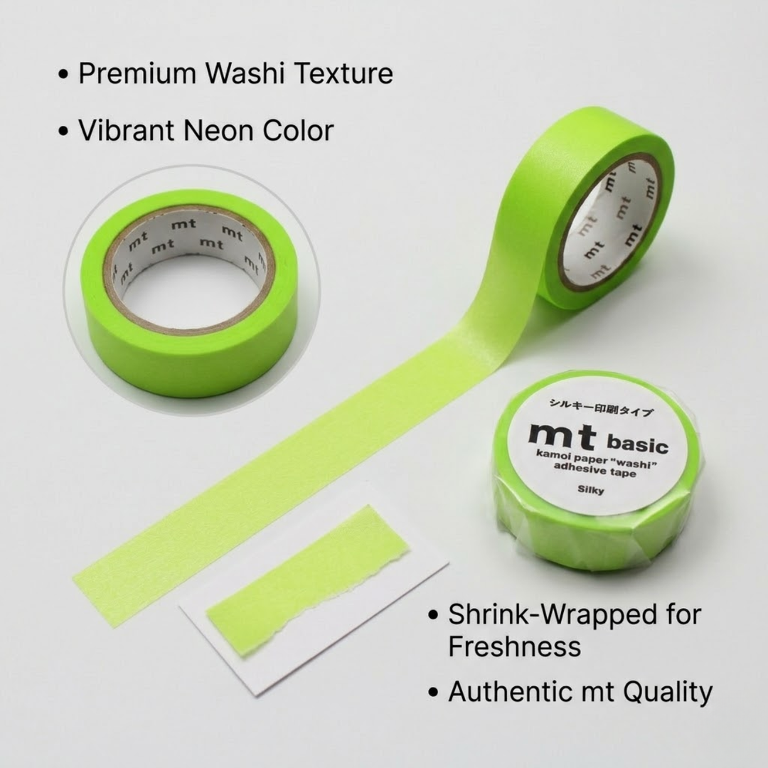 MT 1P Kamoi Washi Tape - Silky Light Green — applied on surface