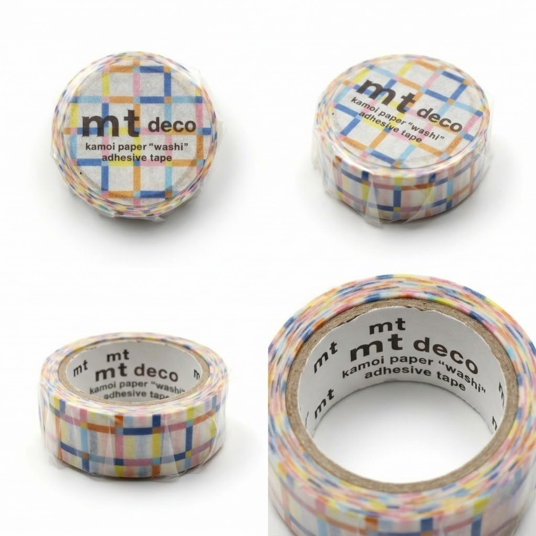 MT 1P Kamoi Washi Tape - Colorful Gingham Random — applied on surface