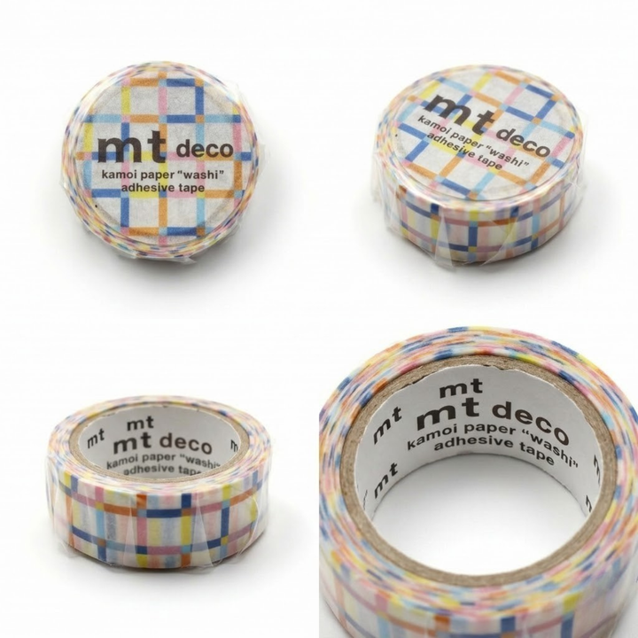MT 1P Kamoi Washi Tape - Colorful Gingham Random — applied on surface
