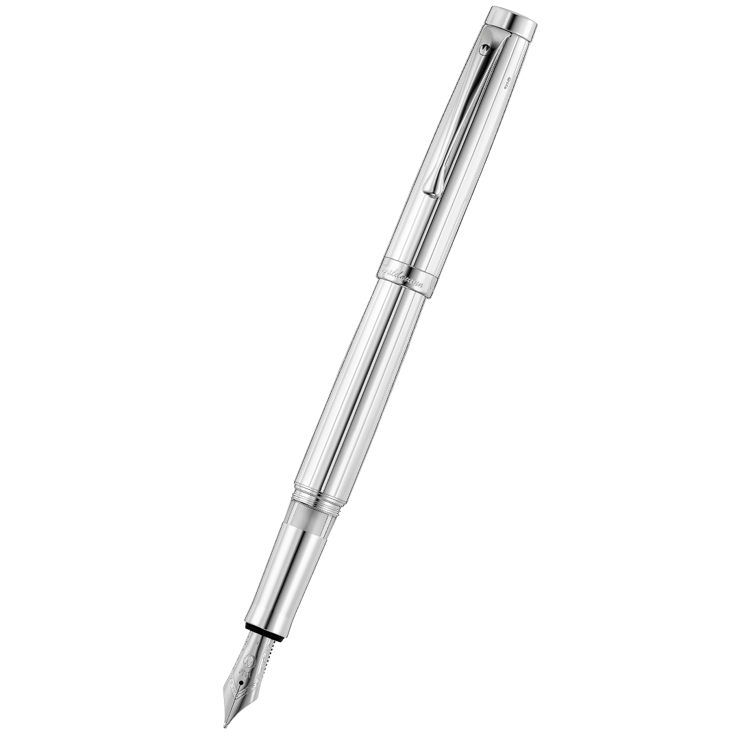 Waldmann Manager Fountain Pen - Silver Medium Steel Nib — uncapped with cap posted