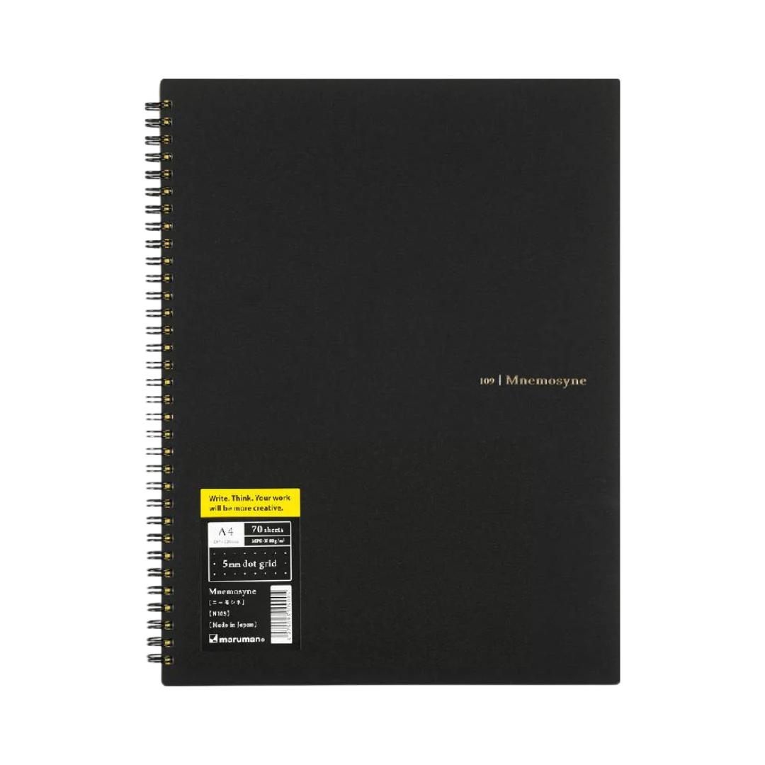 Maruman Mnemosyne A4 Notebook - Dot Grid (Black) — detail view
