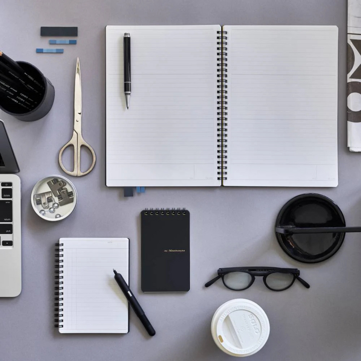 Maruman Mnemosyne A4 Notebook - Dot Grid (Black) — flat lay