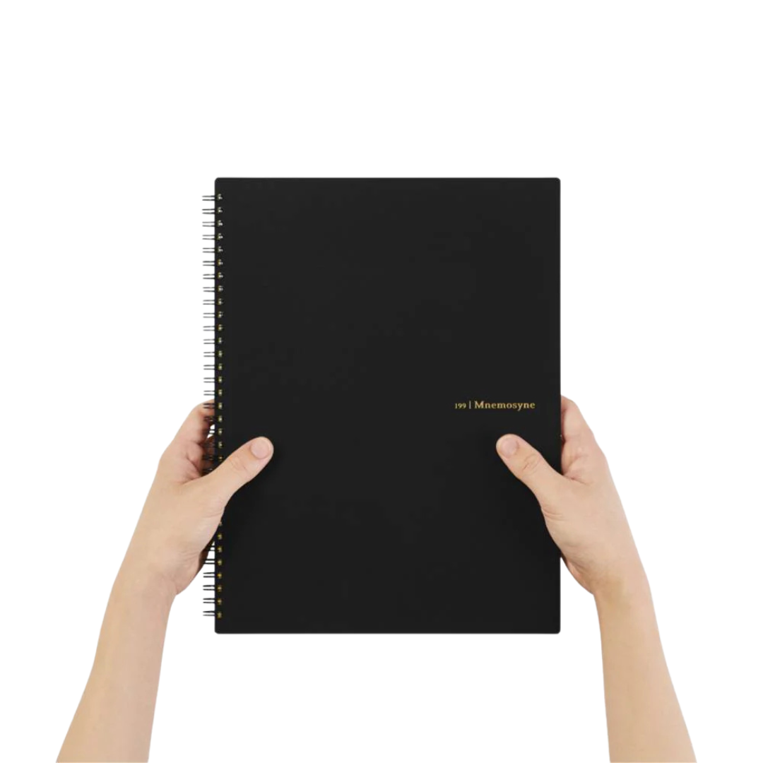 Maruman Mnemosyne A4 Notebook - Lined (Black) — in use