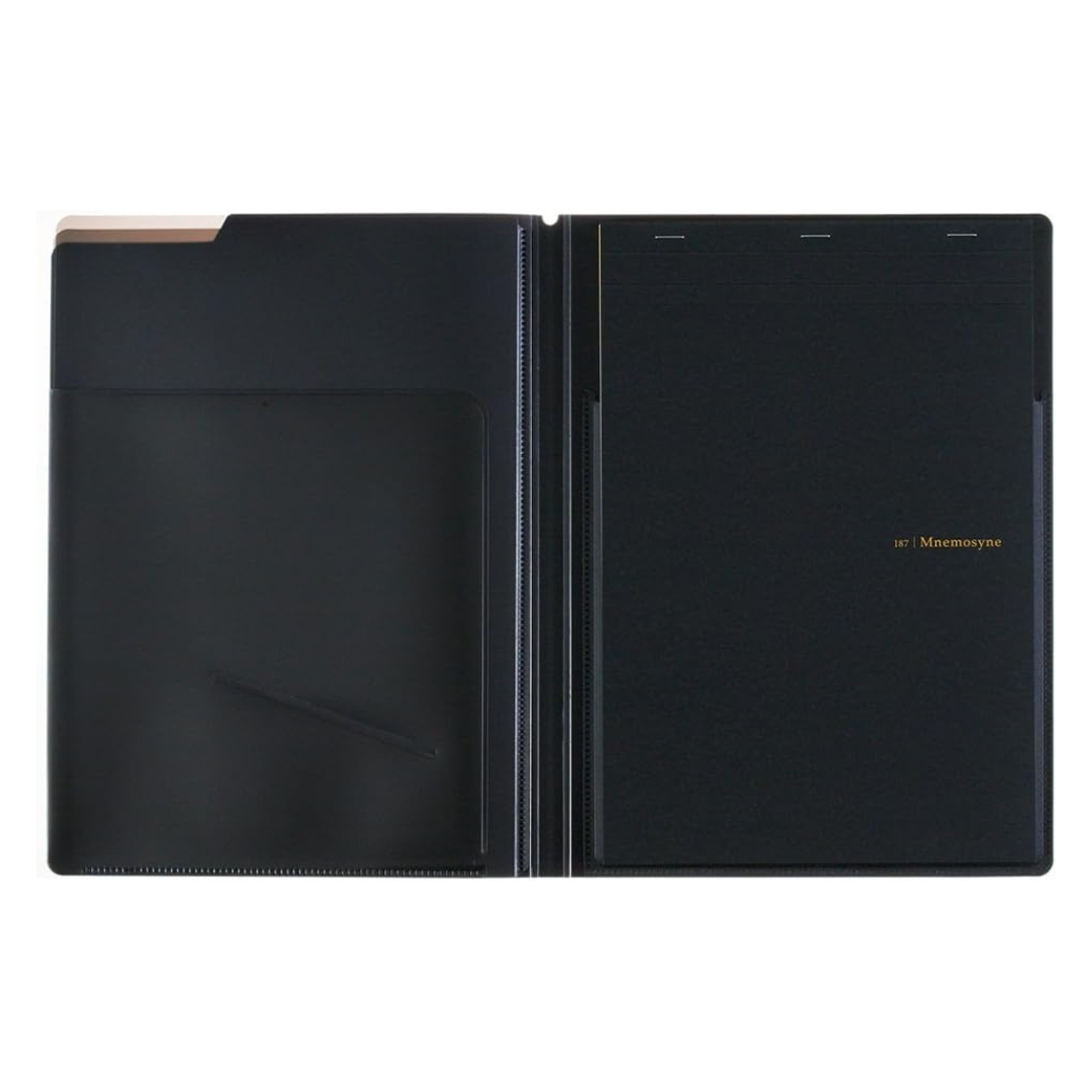 Maruman Mnemosyne Notepad Holder with 5 Pockets & A4 Graph Notepad (Black) — front view