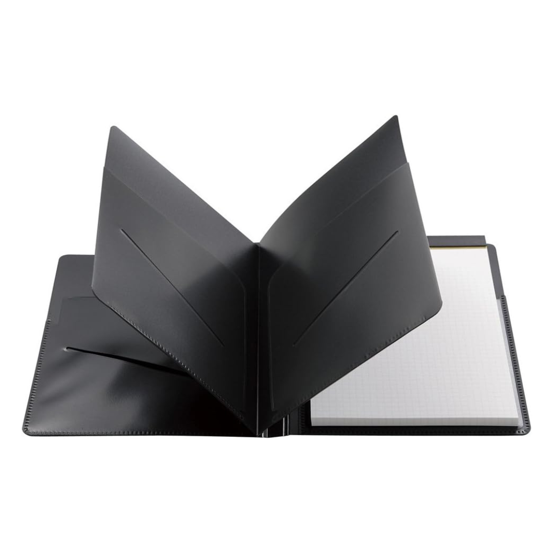 Maruman Mnemosyne Notepad Holder with 5 Pockets &amp; A4 Graph Notepad (Black) — angle view