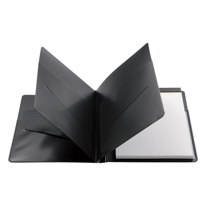 Maruman Mnemosyne Notepad Holder with 5 Pockets &amp; A4 Graph Notepad (Black) — angle view