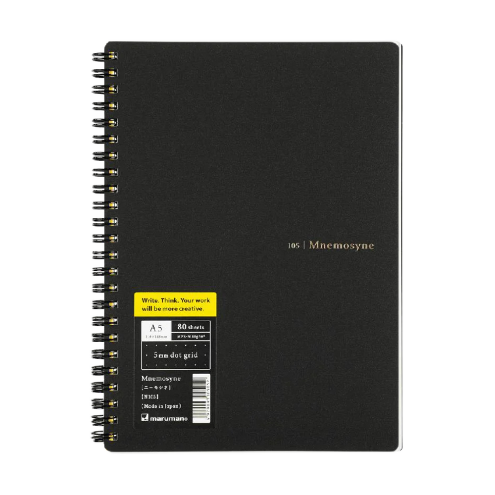 Maruman Mnemosyne A5 Notebook - Dot Grid (Black) — side view