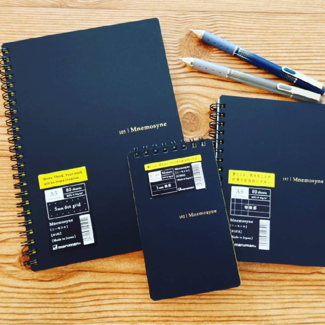 Maruman Mnemosyne A5 Notebook - Dot Grid (Black) — close-up