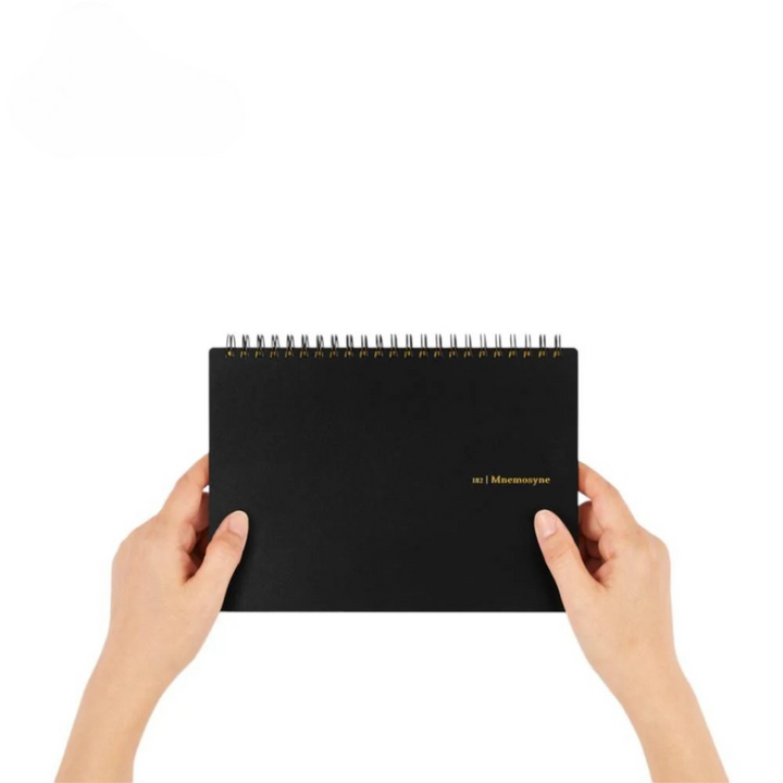 Maruman Mnemosyne A5 Notebook - Landscape / Blank (Black) — in use