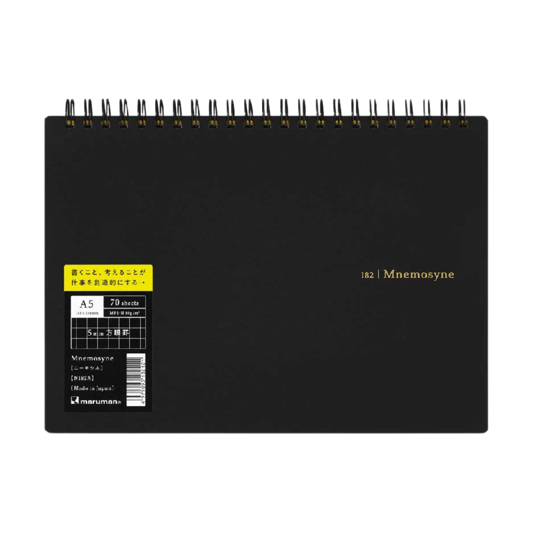 Maruman Mnemosyne A5 Notebook - Landscape / Graph (Black) — with packaging
