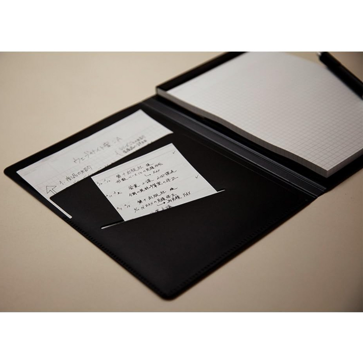 Maruman Mnemosyne Notepad Holder with A5 Graph Notepad (Black) — angle view
