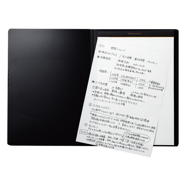 Maruman Mnemosyne Notepad Holder with A5 Graph Notepad (Black) — detail view