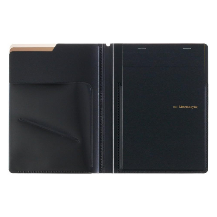 Maruman Mnemosyne Notepad Holder with 5 Pockets &amp; A5 Graph Notepad (Black) — side view