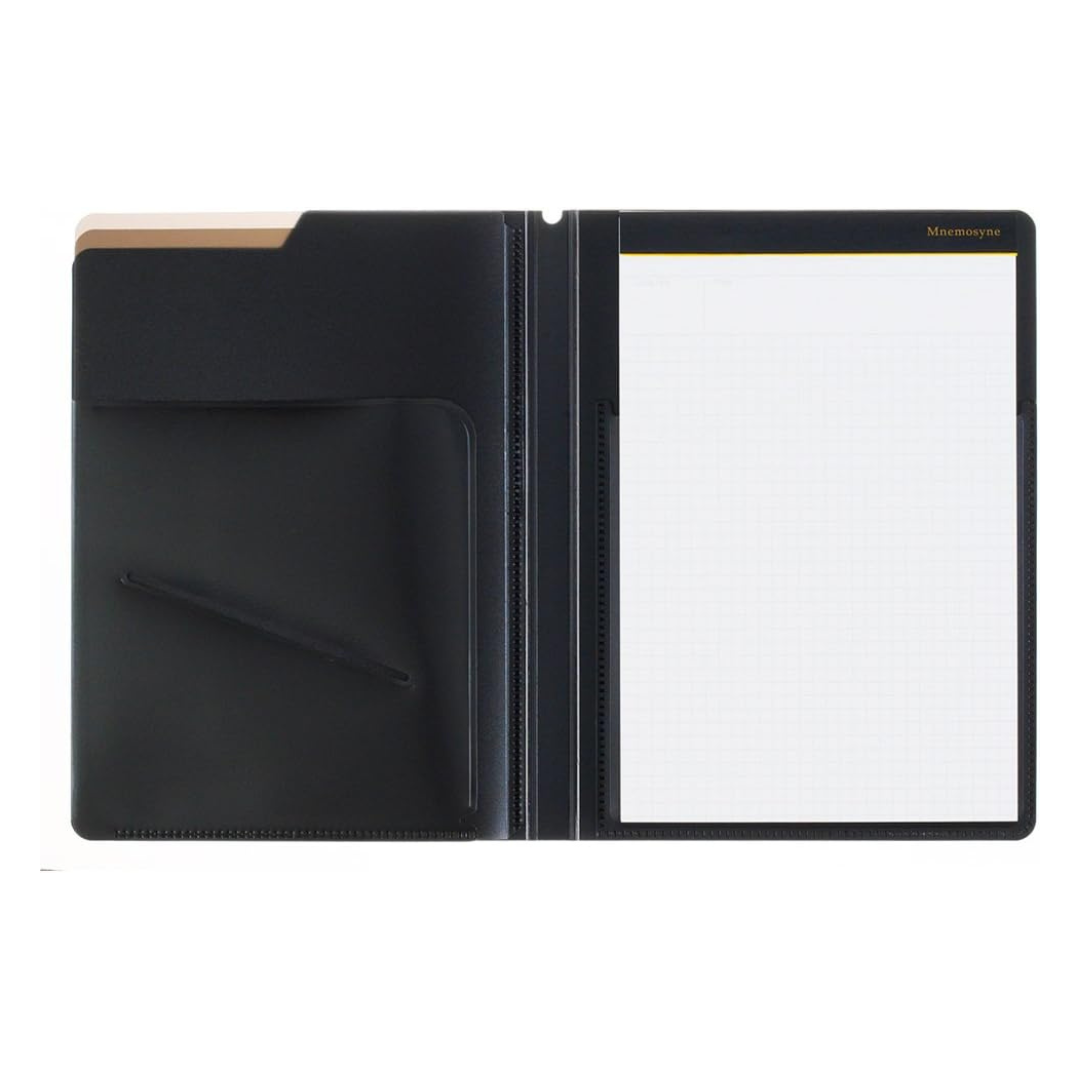 Maruman Mnemosyne Notepad Holder with 5 Pockets & A5 Graph Notepad (Black) — front view