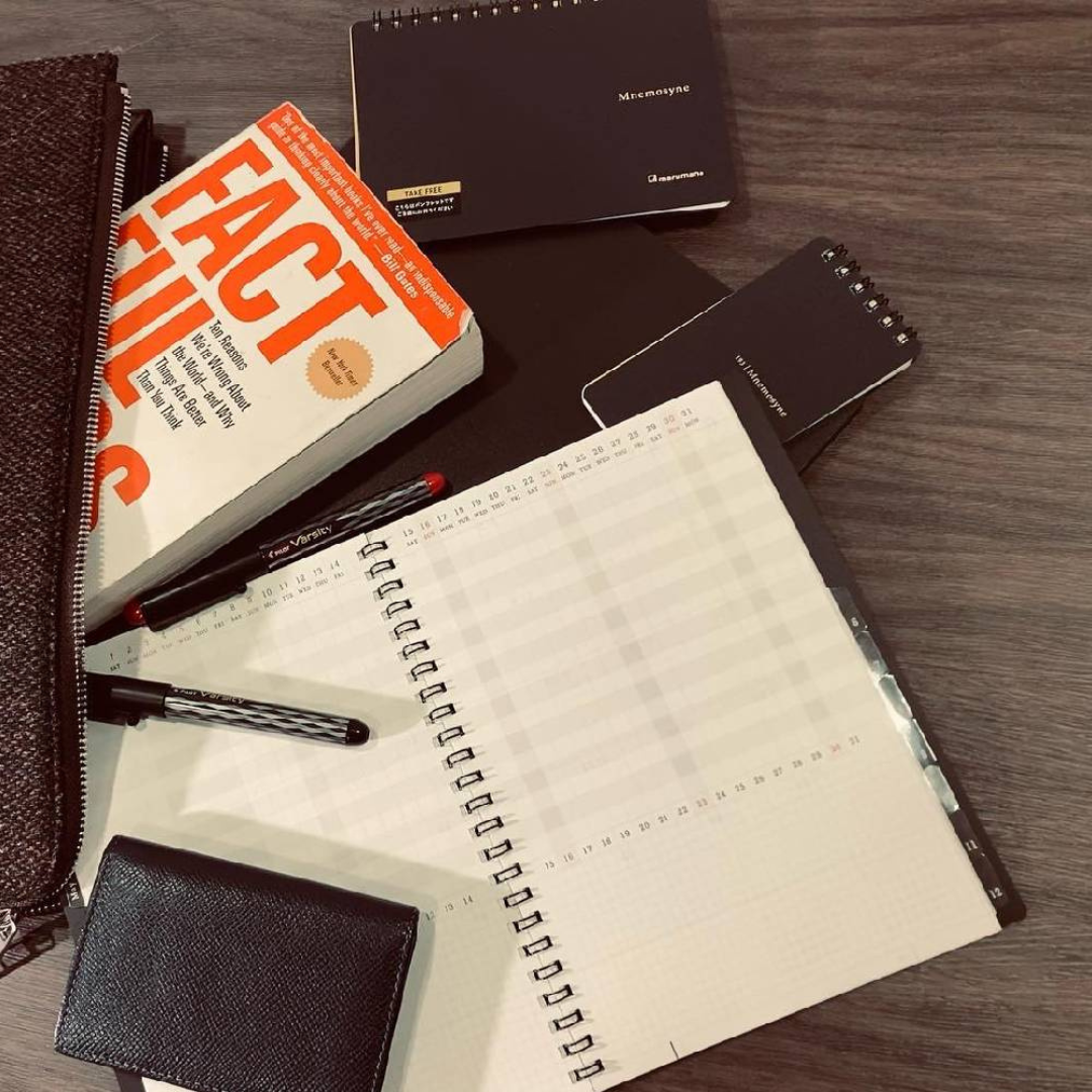 Maruman Mnemosyne Modified A7 Twin Ring Memo Pad - Lined (Black) — flat lay