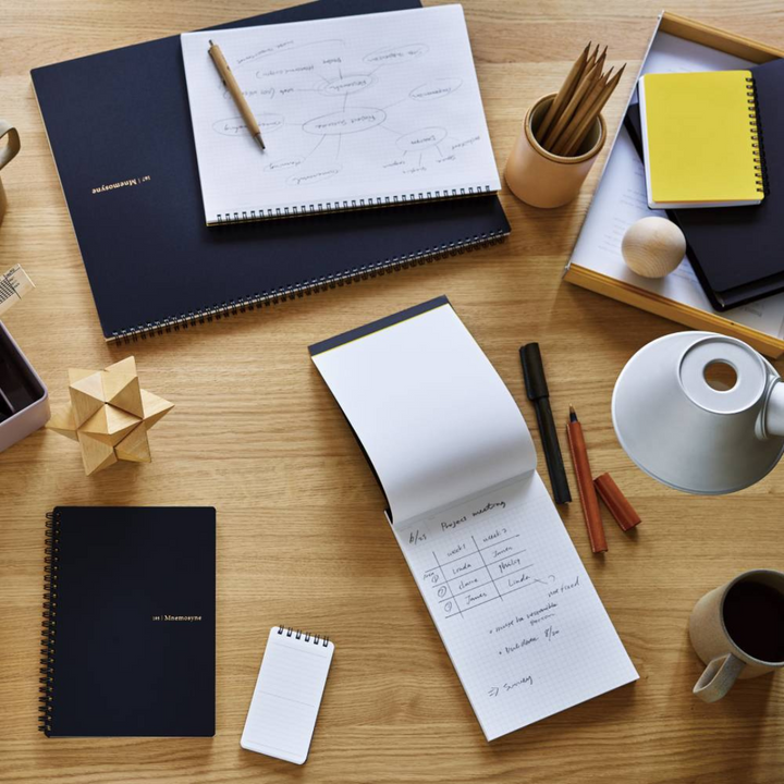 Maruman Mnemosyne Modified A7 Twin Ring Memo Pad - Lined (Black) — flat lay