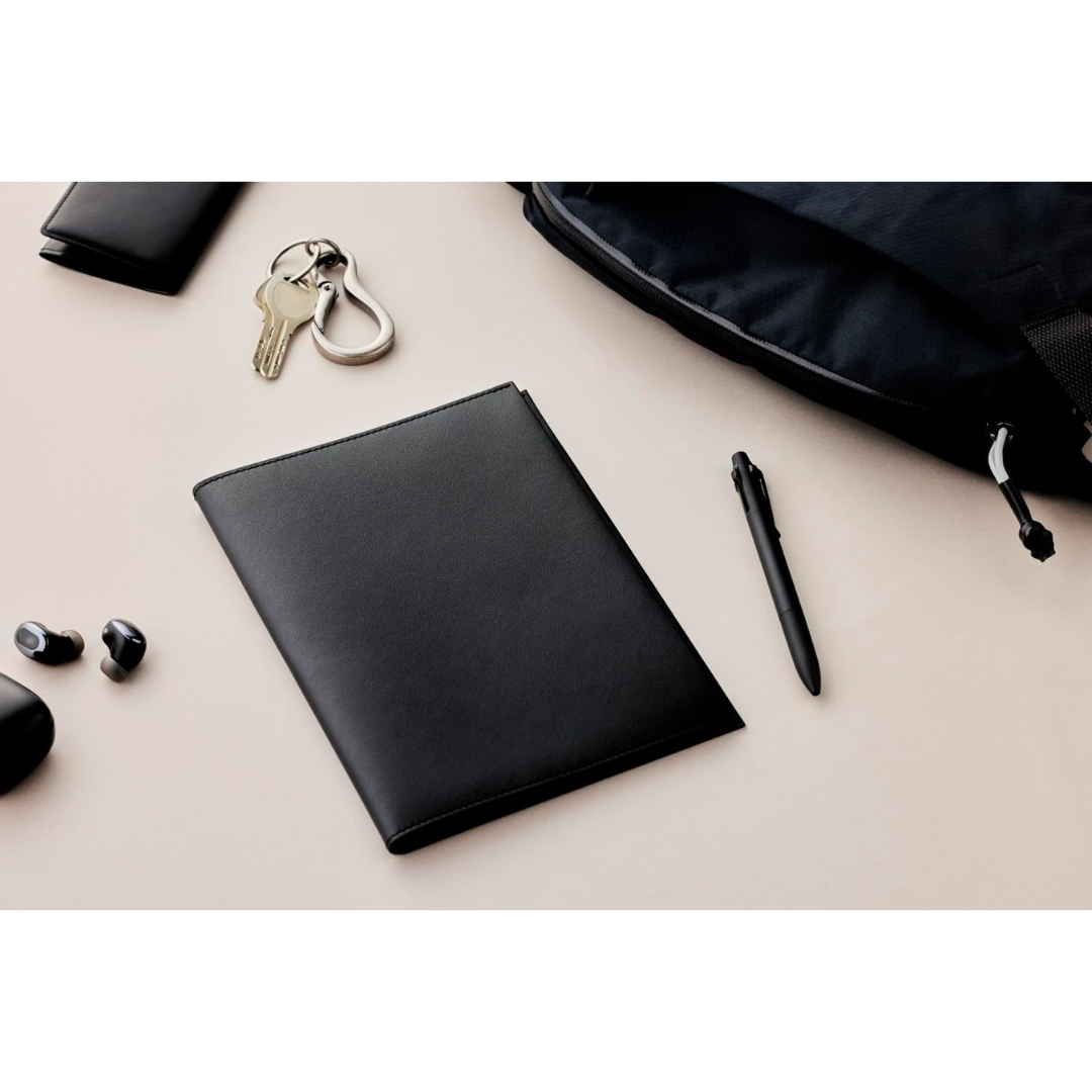 Maruman Mnemosyne Notepad Holder with A5 Ruled Notepad (Black) — flat lay