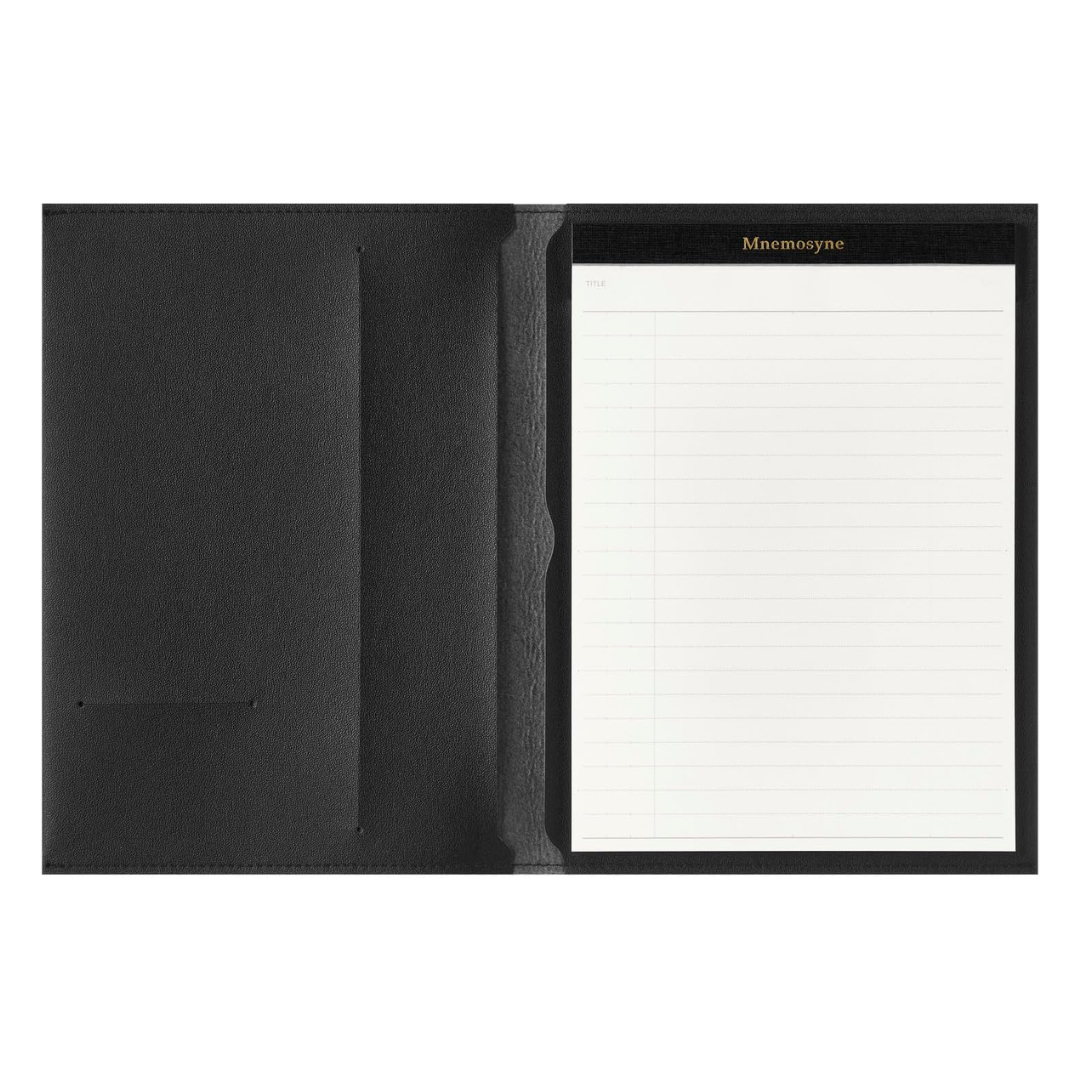 Maruman Mnemosyne Notepad Holder with A5 Ruled Notepad (Black) — front view
