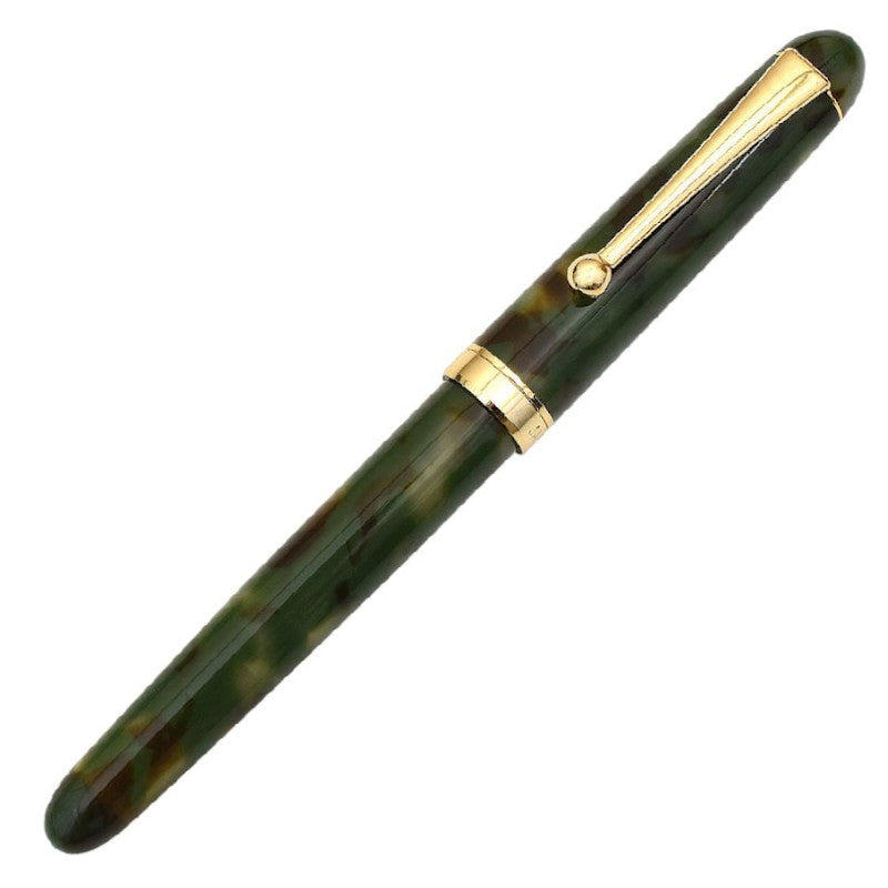 Onishi Hand Made Fountain Pen-Large Schmidt Steel  - Matcha Green — uncapped with cap posted