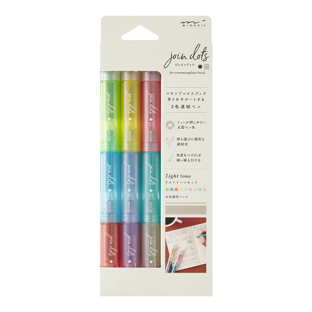 Midori Join Dots Connecting Pen - 3-Pack Right Tone — front view