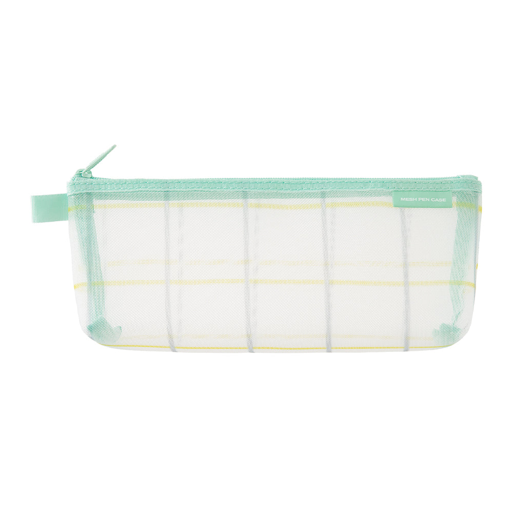 Midori Mesh Pen Case with Gusset - Check Green [Limited Edition] — front view