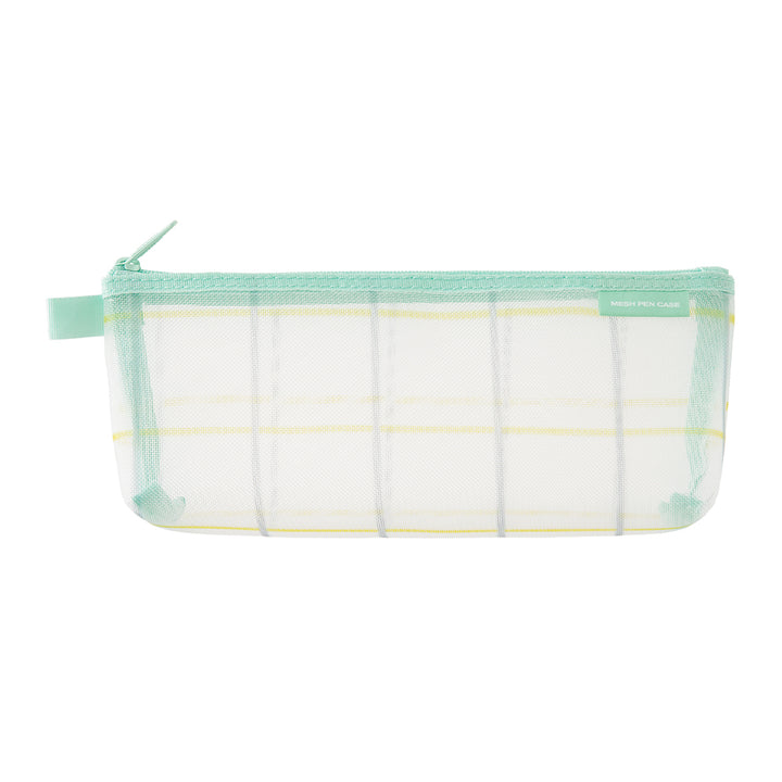 Midori Mesh Pen Case with Gusset - Check Green [Limited Edition] — front view