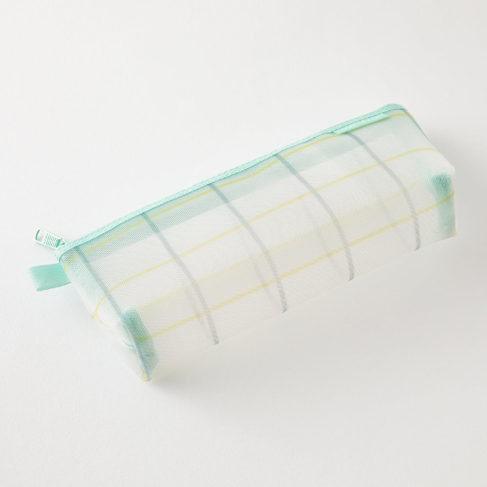 Midori Mesh Pen Case with Gusset - Check Green [Limited Edition] — side view