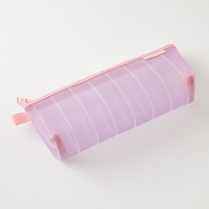 Midori Mesh Pen Case with Gusset - Stripe Purple [Limited Edition] — side view