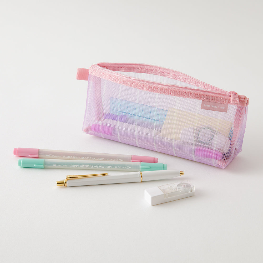 Midori Mesh Pen Case with Gusset - Stripe Purple [Limited Edition] — detail view