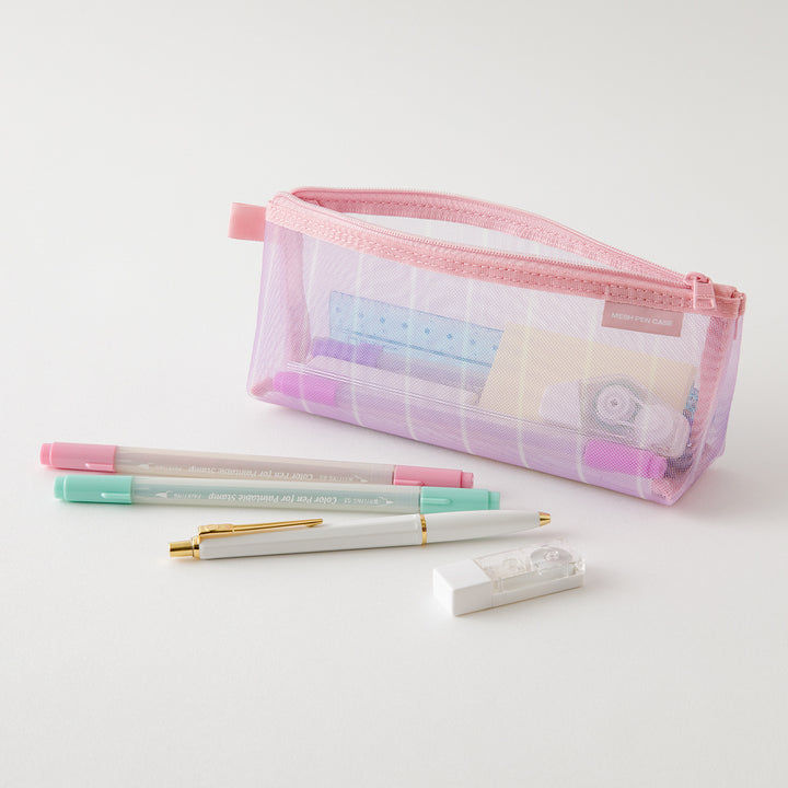 Midori Mesh Pen Case with Gusset - Stripe Purple [Limited Edition] — detail view