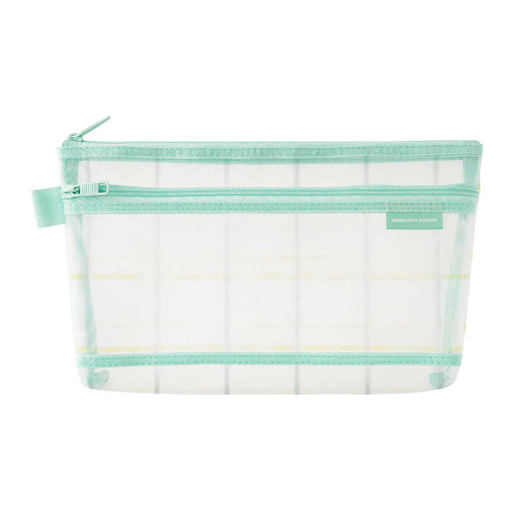 Midori Mesh Pen Pouch - Check Green [Limited Edition] — front view