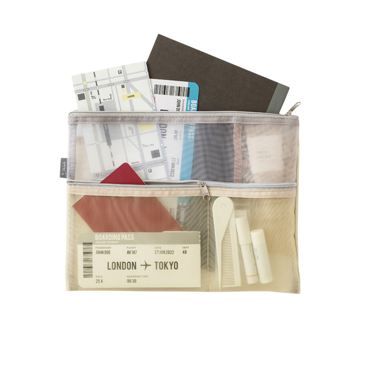 Midori Pen &amp; Tool Pouch (B5) Mesh - Beige — with packaging