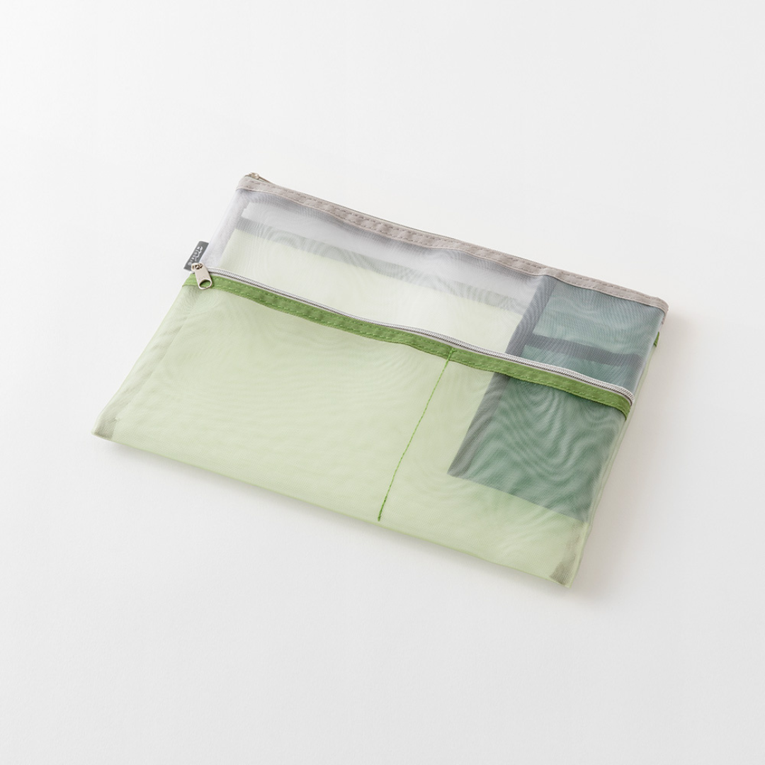 Midori Pen &amp; Tool Pouch (B5) Mesh - Green — with packaging