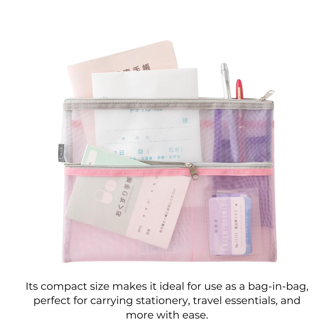 Midori Pen &amp; Tool Pouch (B5) Mesh - Pink — angle view