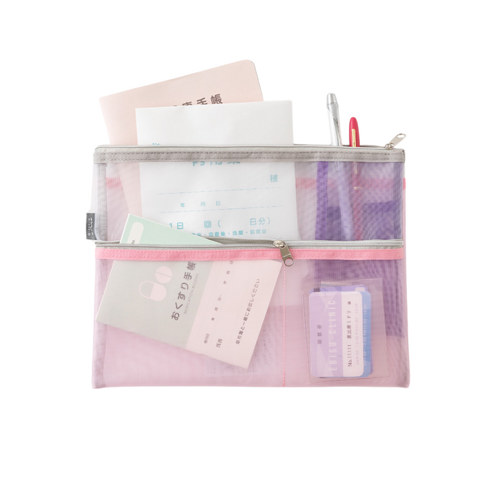 Midori Pen &amp; Tool Pouch (B5) Mesh - Pink — with packaging