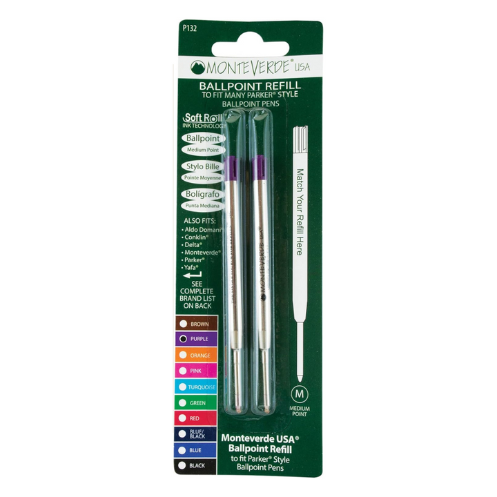 Monteverde Soft Roll Ballpoint Refill To Fit Parker Ballpoint Pen (Pack of 2) - Purple / Medium — writing at an angle