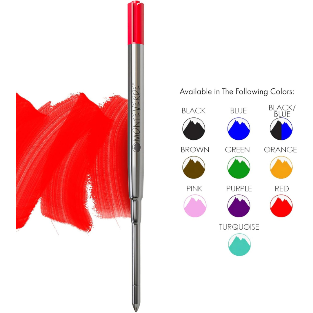 Monteverde Soft Roll Ballpoint Refill To Fit Parker Ballpoint Pen (Pack of 2) - Red / Medium — uncapped with cap posted