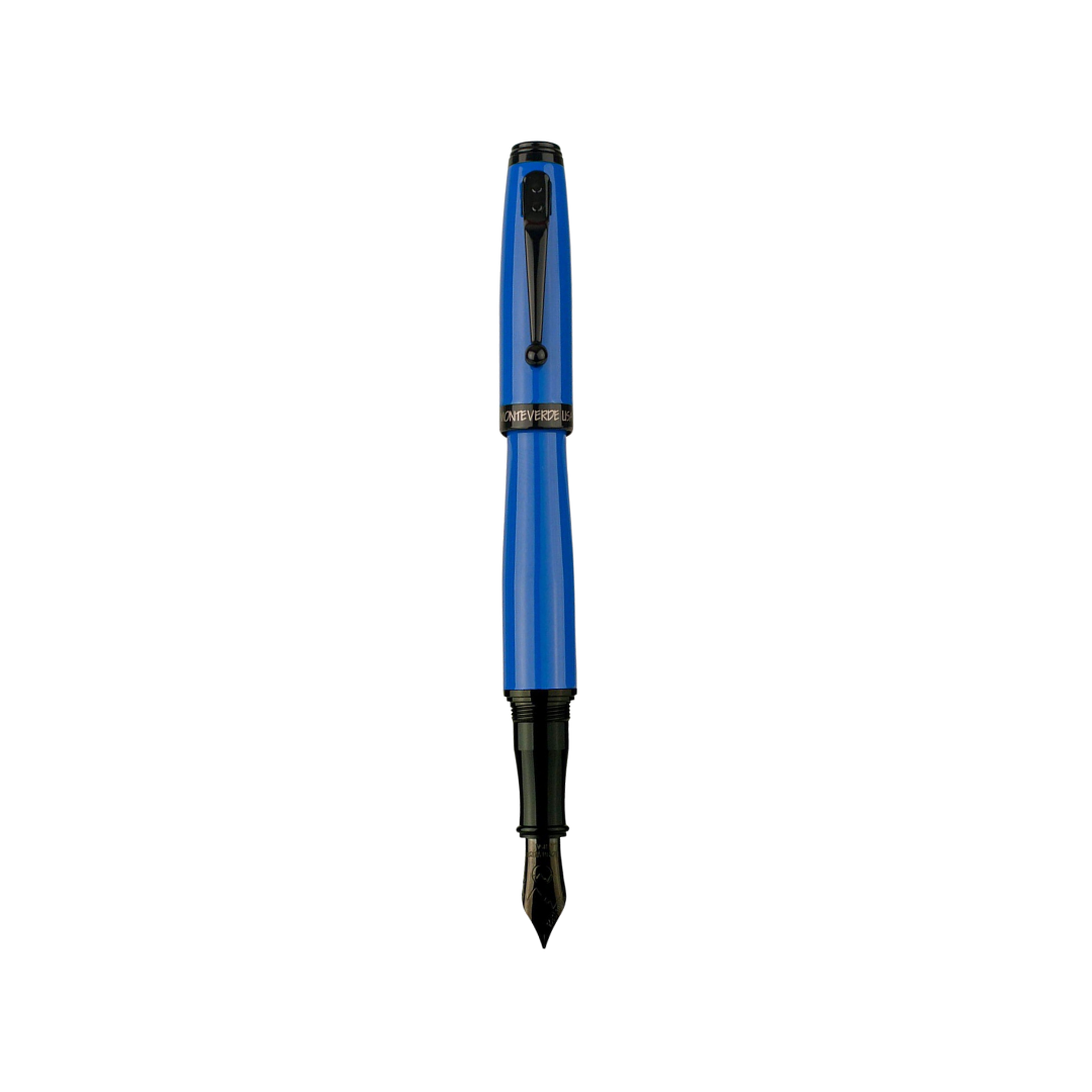 Monteverde Invincia Color Fusion Fountain Pen Thunderbird Blue — uncapped with cap posted