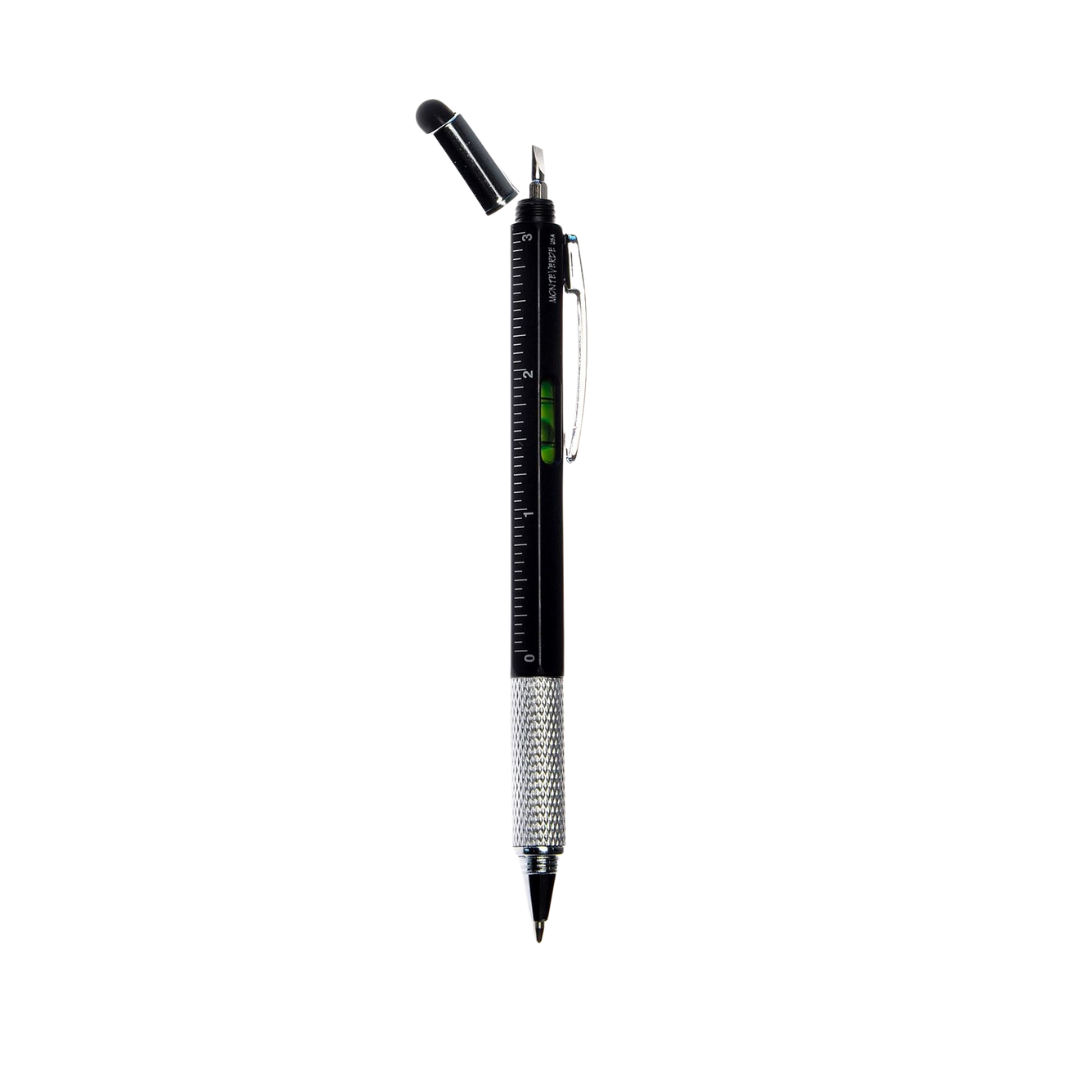 Monteverde S-115 7-in-1 Plastic Tool Ballpoint Pen with Stylus Black — uncapped with cap posted