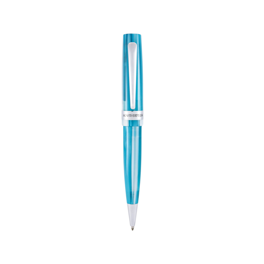 Monteverde Giant Sequoia Ballpoint Turquoise — uncapped with cap posted