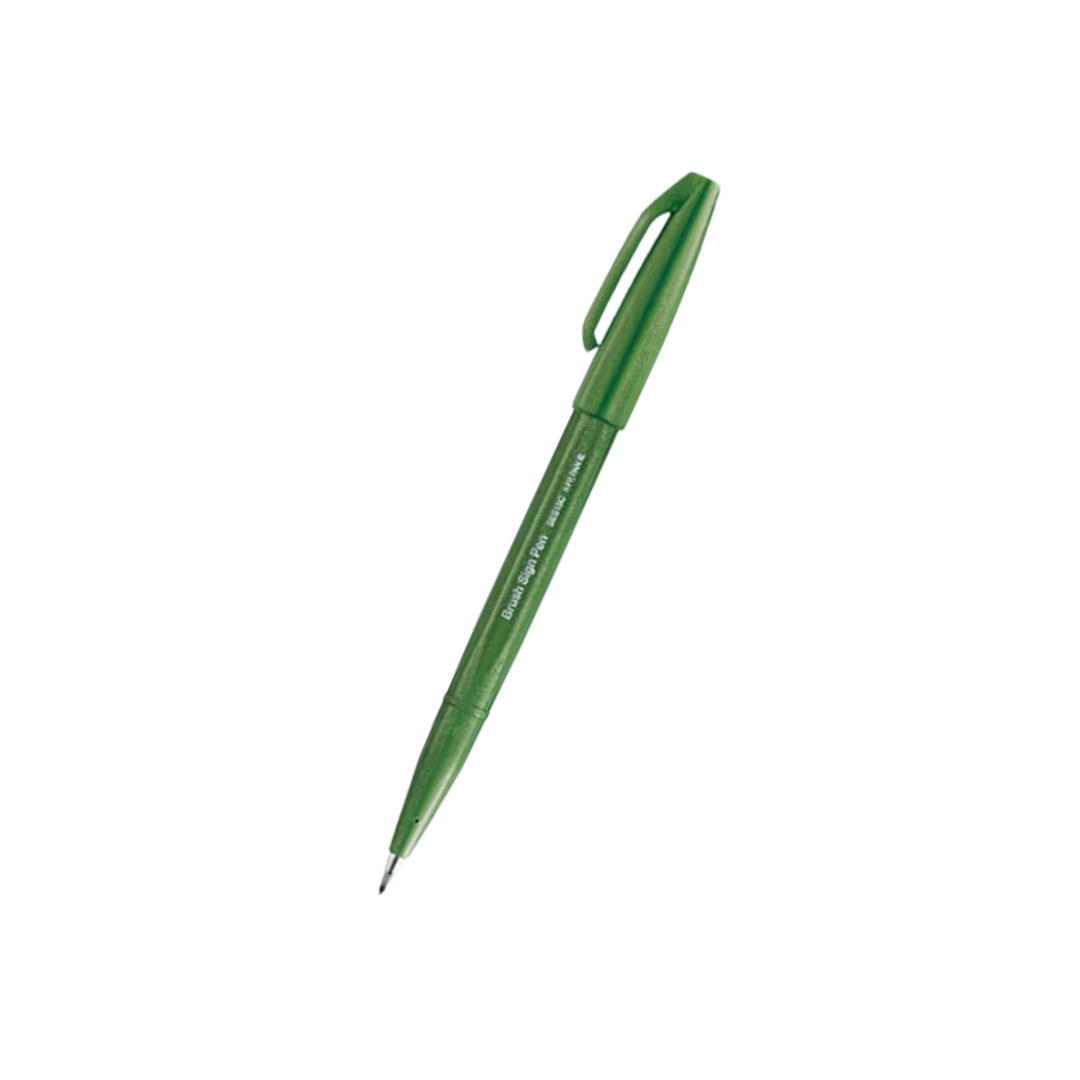Pentel Touch Brush Sign Pen Olive Green — Pentel brush pen — premium stationery and lifestyle, at Cityluxe Singapore