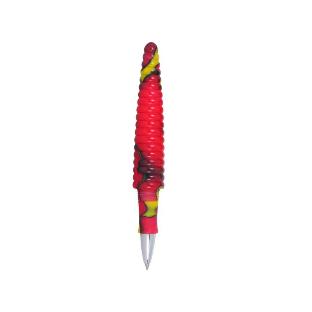 Acme Studio Rollerball Pen - Rings Yellow/Red — uncapped with cap posted