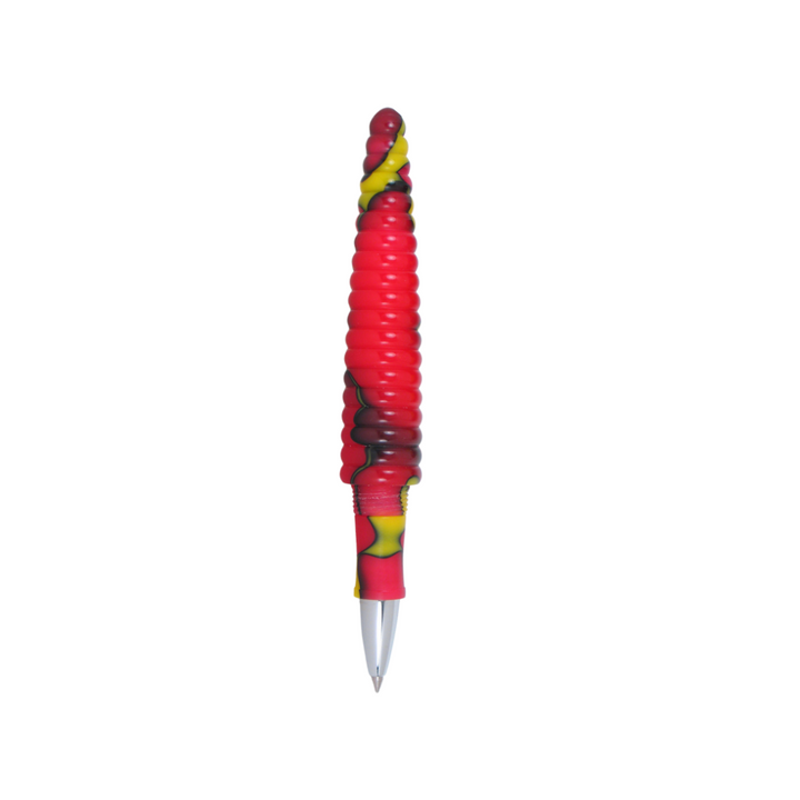Acme Studio Rollerball Pen - Rings Yellow/Red — uncapped with cap posted