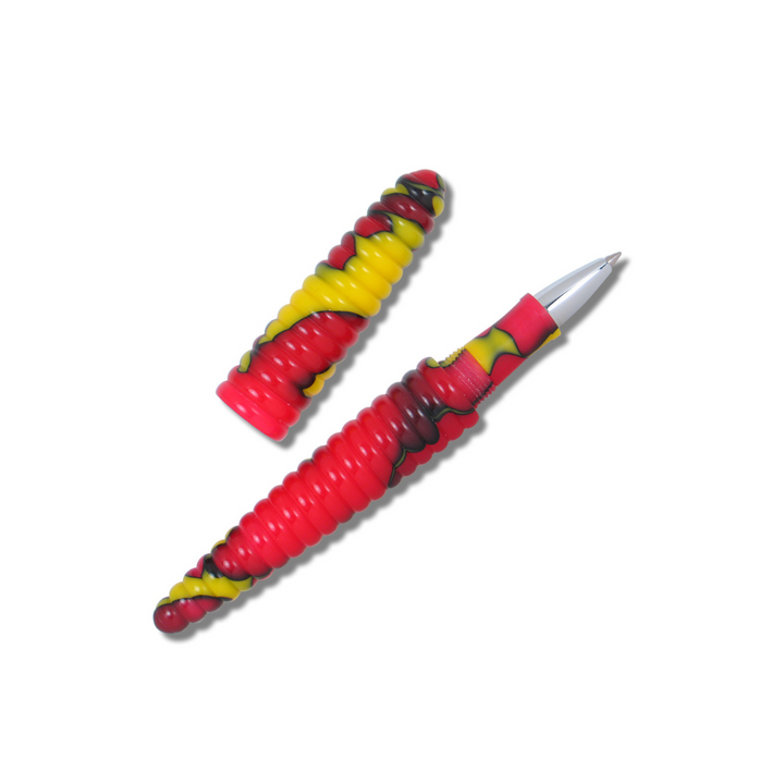 Acme Studio Rollerball Pen - Rings Yellow/Red — writing at an angle