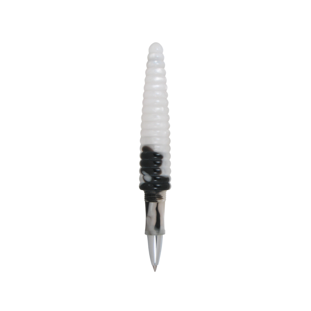 Acme Studio Rollerball Pen - Rings Black/White — uncapped with cap posted