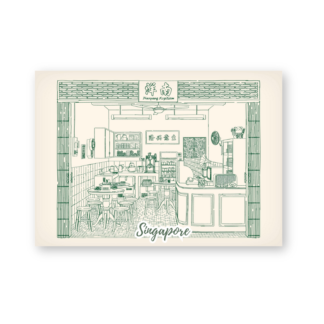 Postcard in Kopitiam Green — WhereTo postcard — premium stationery and lifestyle, at Cityluxe Singapore