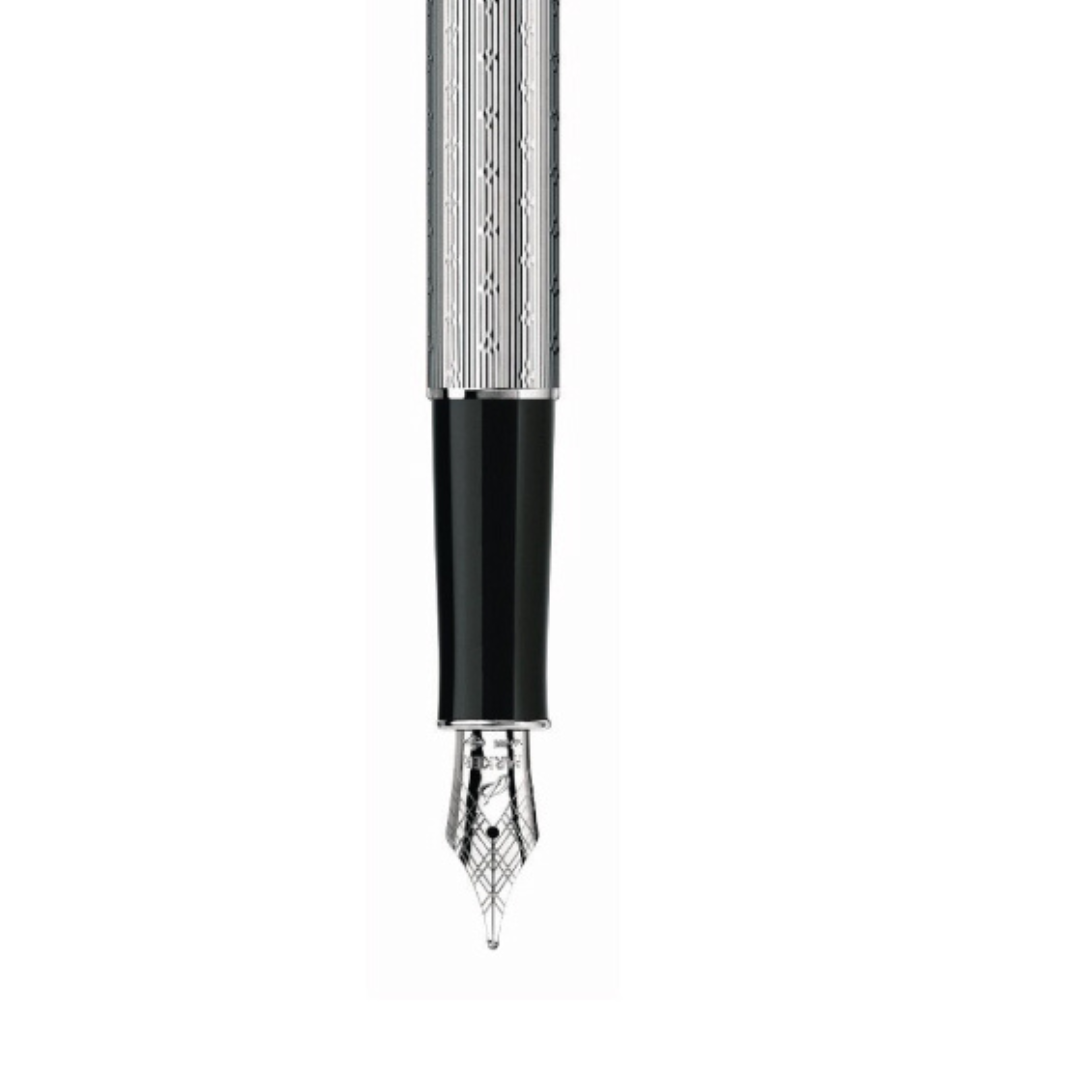 Parker Sonnet II Chrome Silvery Fountain Pen with Chrome Trims — writing at an angle