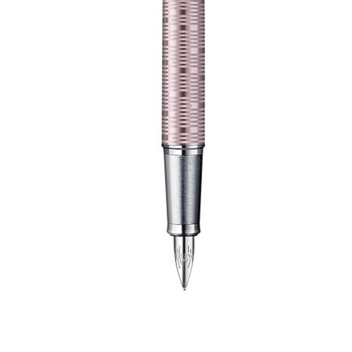 Parker IM Premium Fountain Pen - Pink Pearl with Chrome Trims — writing at an angle