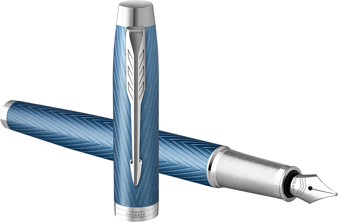 Parker IM Premium Fountain Pen in Blue Grey with Chrome Trims — Parker fountain pen — precision nib writing instrument, at Cityluxe Singapore stationery store